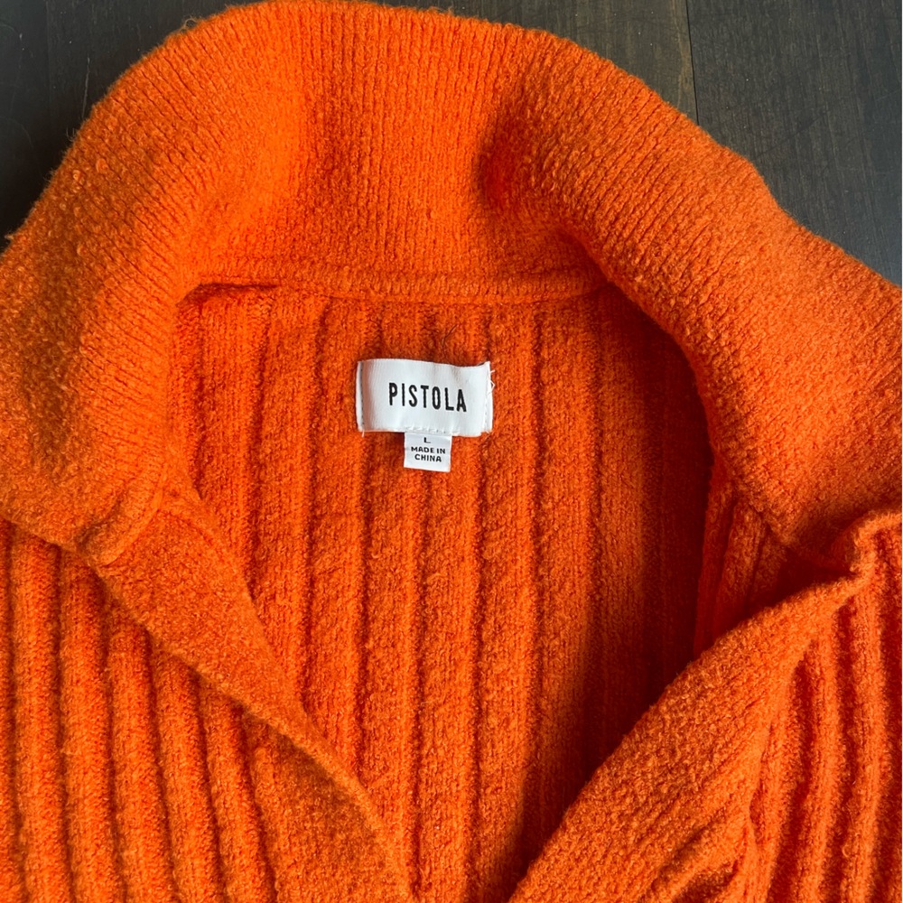 Pistola Women’s Collared V-Neck Orange Sweater Size Large - Picture 5 of 10